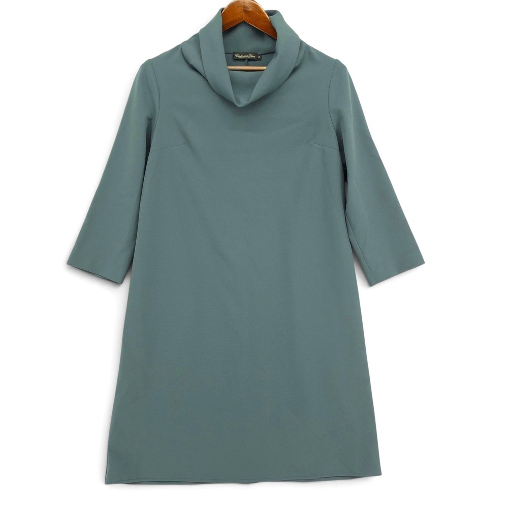 Estelle & Finn Shift Dress Size 6 Sage Cowl Neck Scuba Office‎ Quiet Luxury